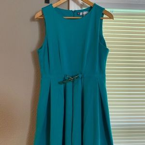 Jennifer Lopez L Teal Sleeveless Dress with Buckle